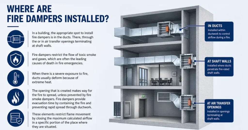 Where are fire dampers installed
