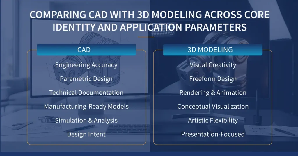 Comparing CAD with 3D Modeling Across Core Identity and Application Parameters