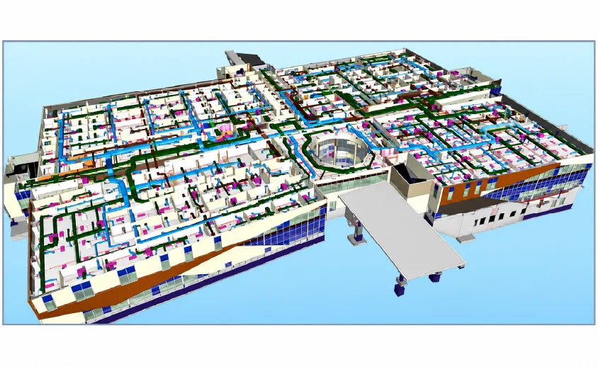 BIM coordination model showing integrated MEP systems