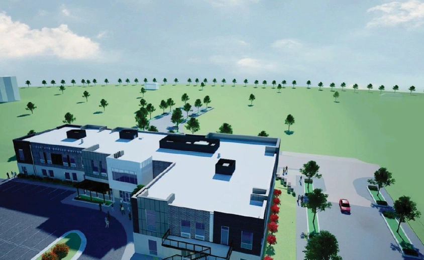 3D architectural rendering and construction schedule timeline for comemcrial building